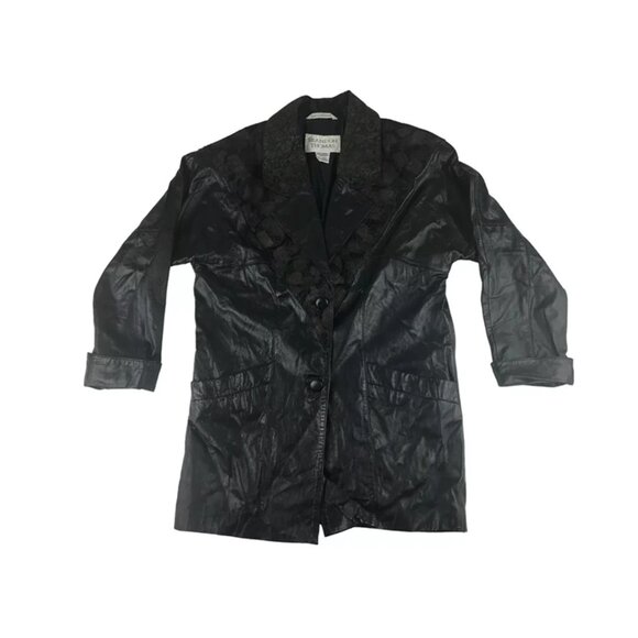 Brandon Thomas Overcoat Long Jacket Womens Black Leather Button Up Size Small - Picture 1 of 10